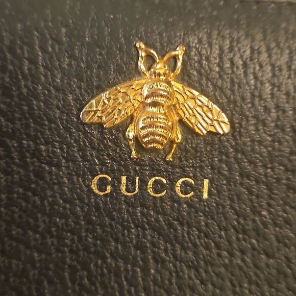 Gucci Animailer Bee Dark Blue Leather Zip-Around Large Wallet with Dust Bag - Picture 4 of 11